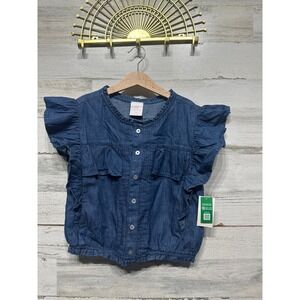 Gap x LoveShackFancy Denim Ruffle Top Girls XXL 14-16 Blue Button Front NWT